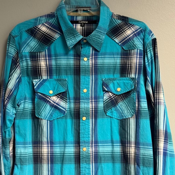 Carbon2Cobalt Button Up Shirt Mens XL Plaid Slim Fit Long Sleeve Pearl Snaps - Picture 6 of 15